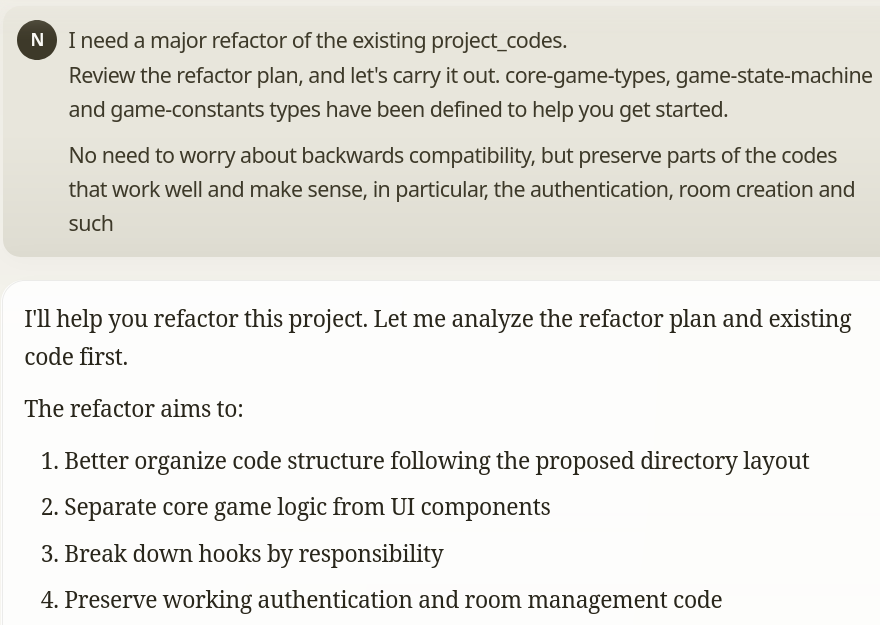 Claude understood my request for refactor